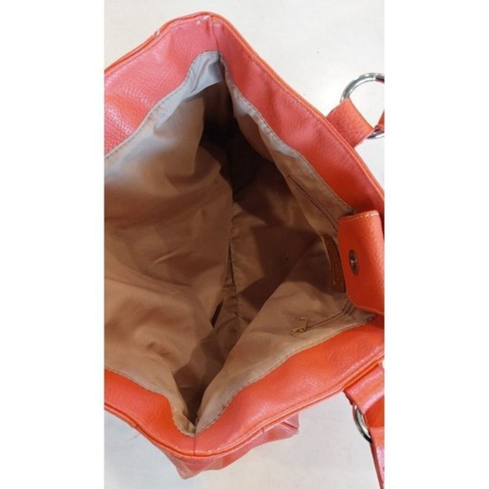 Women's Nine West Faux Tangerine Leather Double Handle Tote Shoulder Bag - Picture 3 of 7